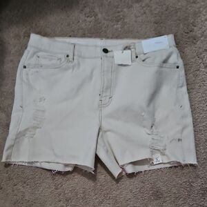 a.n.a Light Beige Distressed Denim Shorties